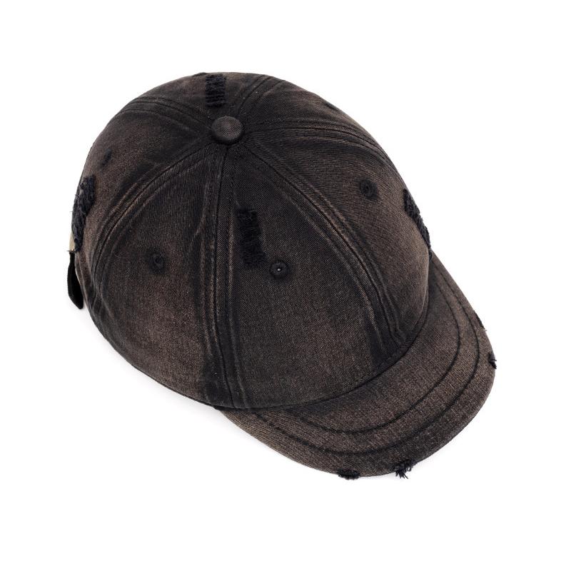 Vintage Czapka Baseballowa z Krótkim Daszkiem Męska Podarta Czapka w Jednolitym Kolorze Damski Kapelusz Przeciwsłoneczny na Outdoor