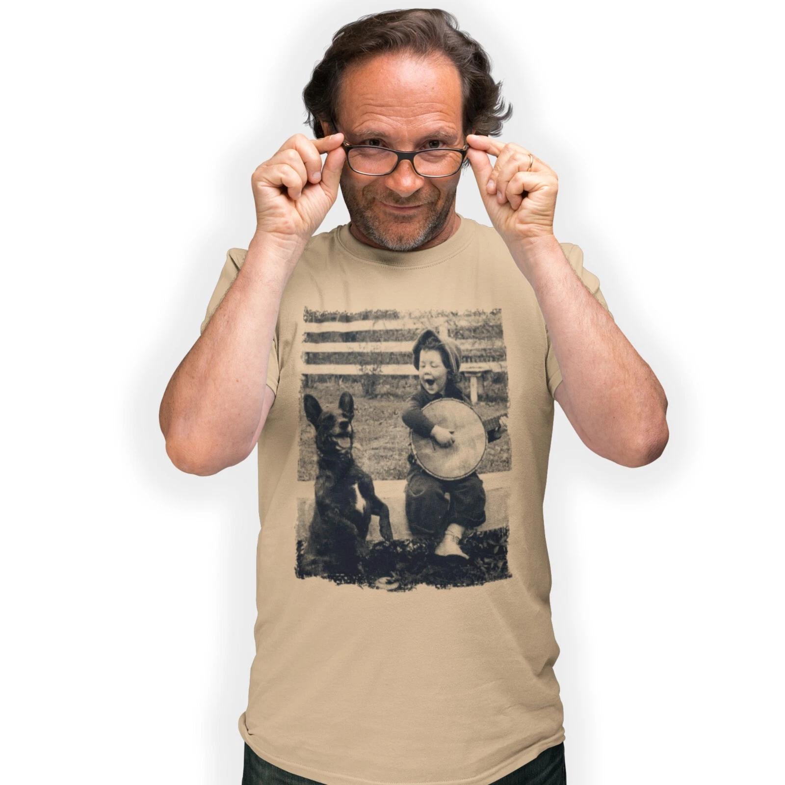 Banjo Fun Little Girl and Dog Hand Printed T-shirt Birthday Gift 2XL