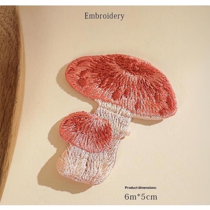 Exquisite Plant Colored Mushroom Embroidery Iron On Pudding Countryside Style Girls' Shoulder Bag Diy Decoration Badge