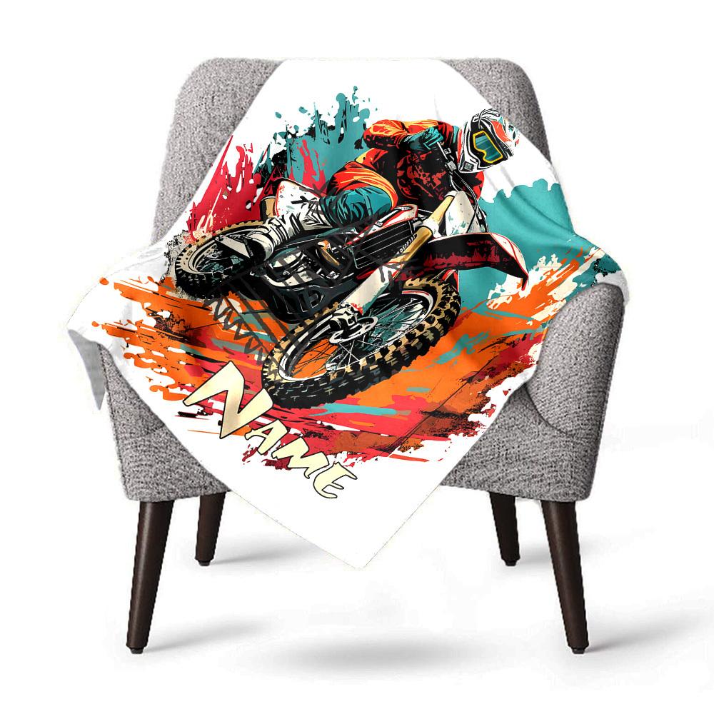 Dirt Bike Motocross Home Customize Your Name Blankets Comfortable Soft Lightweight Allseason Multipurpose Blanket For Picnics Sofas Offices Beds