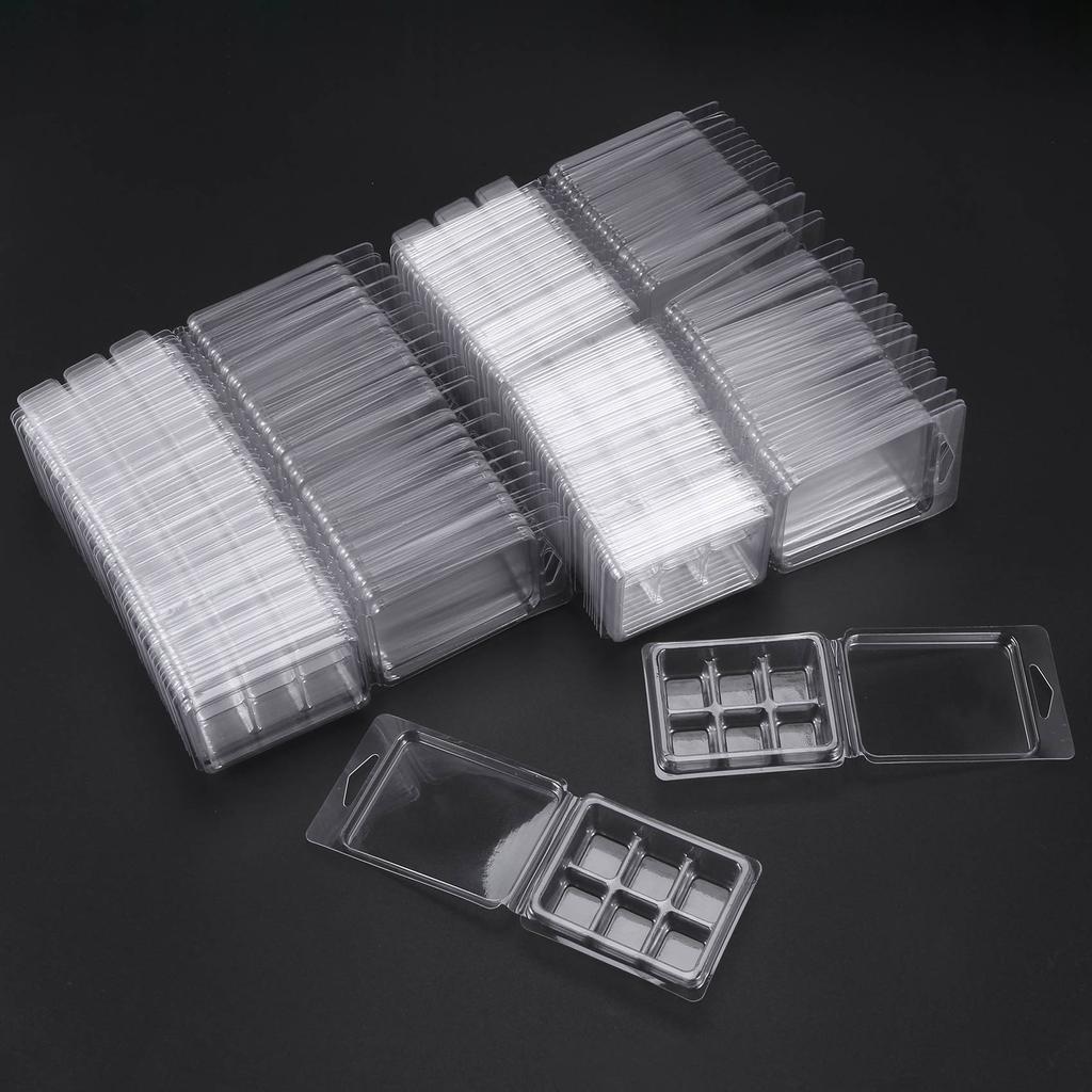 AAAF 100 Packs Wax Melt Clamshells Molds Square, 6 Cavity Clear Plastic Cube Tray For Candle-Making & Soap