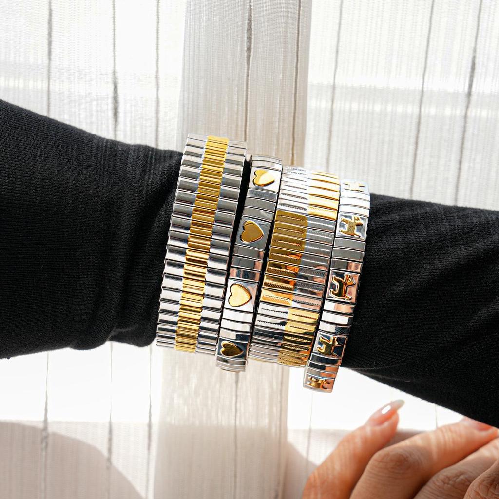 Stainless Steel Heart & Irregular Splicing Bracelet: Fashionable, Versatile, High-End Jewelry for Women