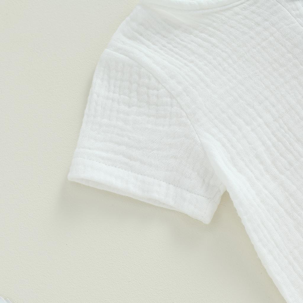 2Pcs Baby Boy Summer Outfits, Short Sleeve Button Down Pocket Tops + Shorts Set Toddler Clothes