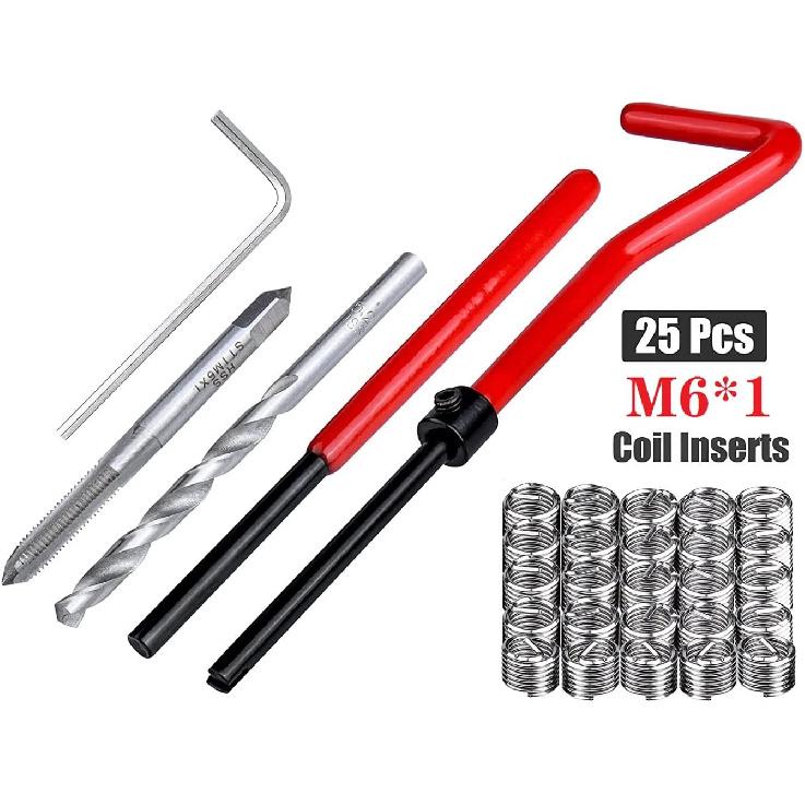 Fixinus 30 Piece M6 X 1.0Mm Thread Repair Ert Kit, Stainless Steel Thread Repair Kit Helicoil Coil Compatible Hand Tool Set For Auto Repair