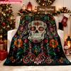 Blanket 1pc Colored Skull Floral Design Art 2D-printed Flannel Throw Blanket-soft and Cozy Suitable for Use On the Sofa While Trav