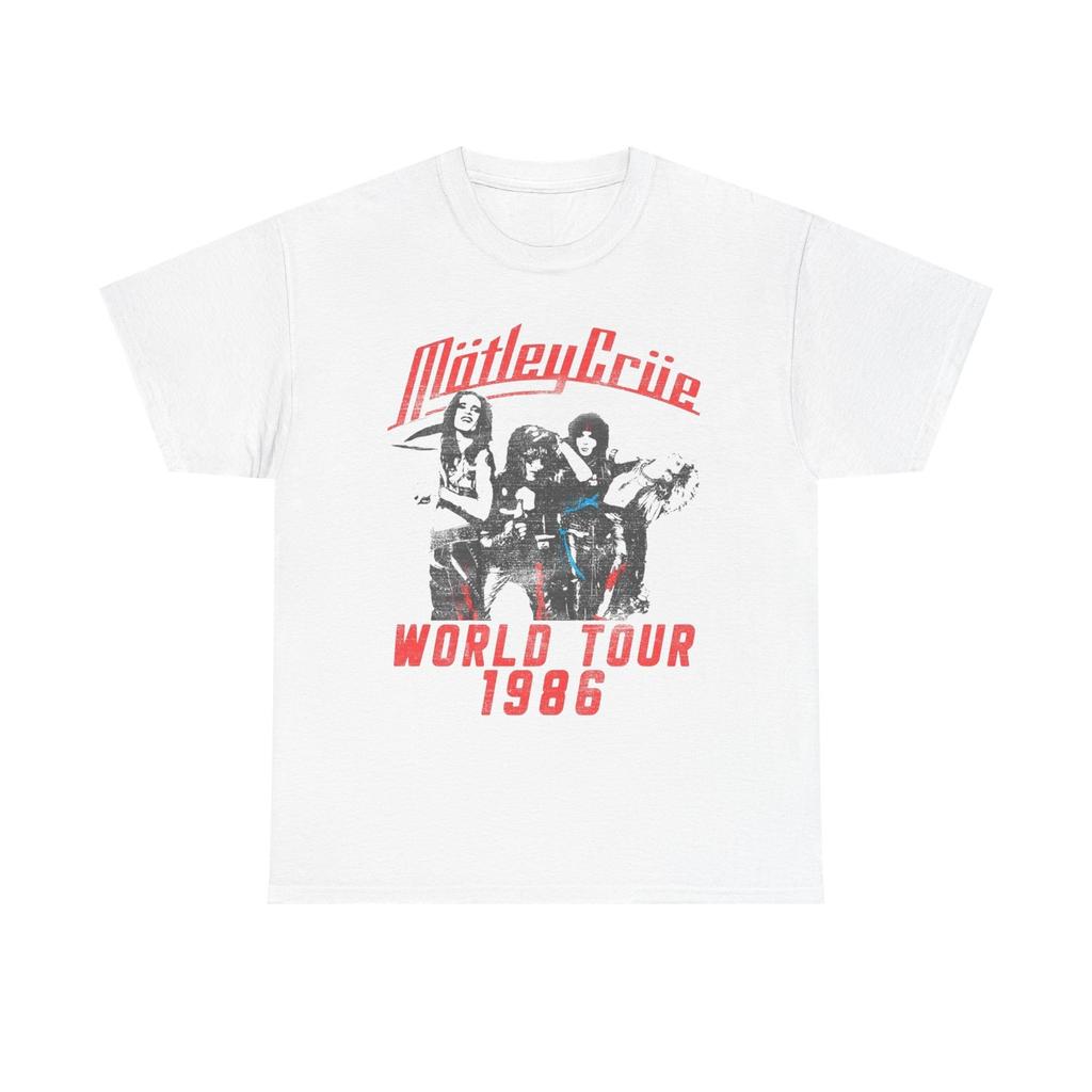 T-shirt Unisexe Vintage Motley Crue 1986 Tournée de Groupe de Rock, Coton Lourd Classique