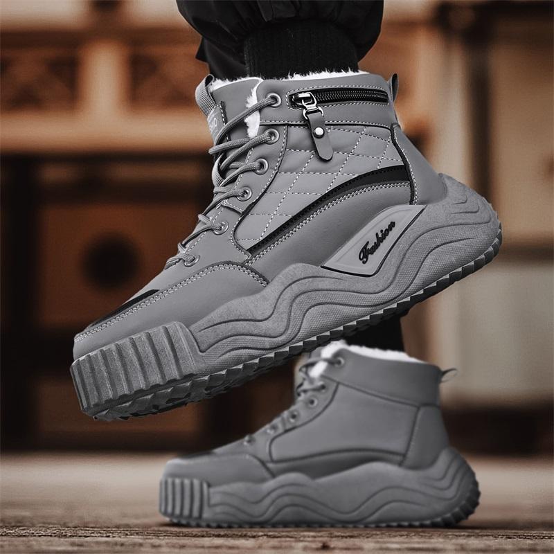 Men's comfort outdoor casual shoes winter plus size high top plush fashion slip-resistant wear-resistant thick sole cotton shoes