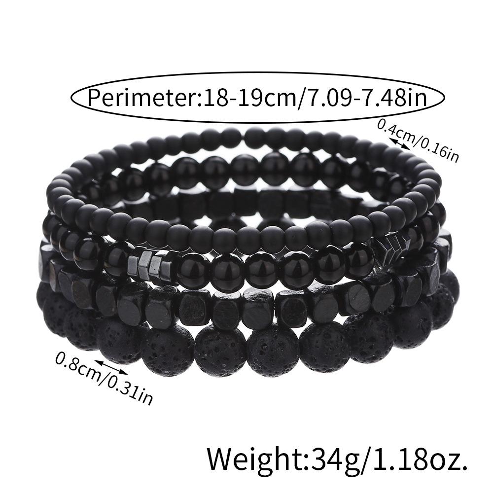 4PC Fashion Black Gallstone Volcanic Stone Wood Bead Multi layer Men's Combination Elastic Bracelet Couple Friends Jewelry