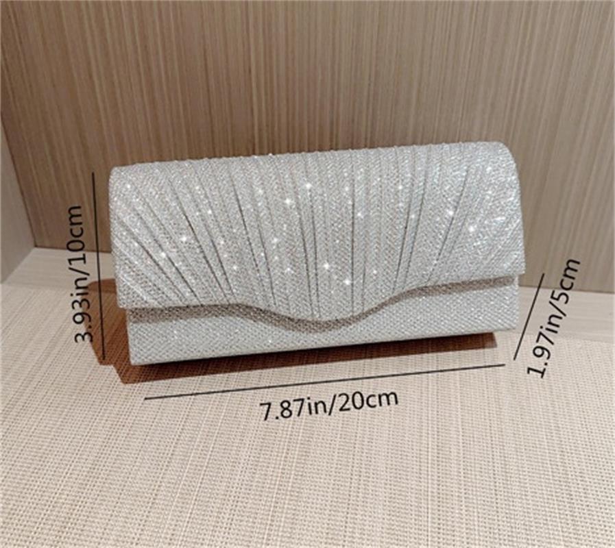 Damen Clutch Silber Abendtasche Clutch Glänzend Elegante Tasche Lady Schultertasche Handtasche Damen Party Hochzeit Glitzer Clutch Geldbörse