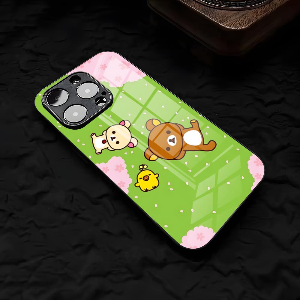 Cute R-RilakkumaS Phone Case For IPhone 17 Air 16 E Pro Max 15 14 13 Mini 12 Pro 11 Max Plus Black Glass Cover