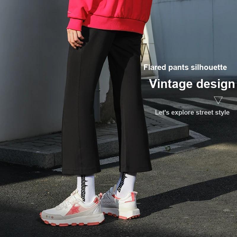 Li Ning Sports Fashion Series Side Stripe Splicing Straight Leg Knitted Sports Pants Women bottoms Black AKLR546-1
