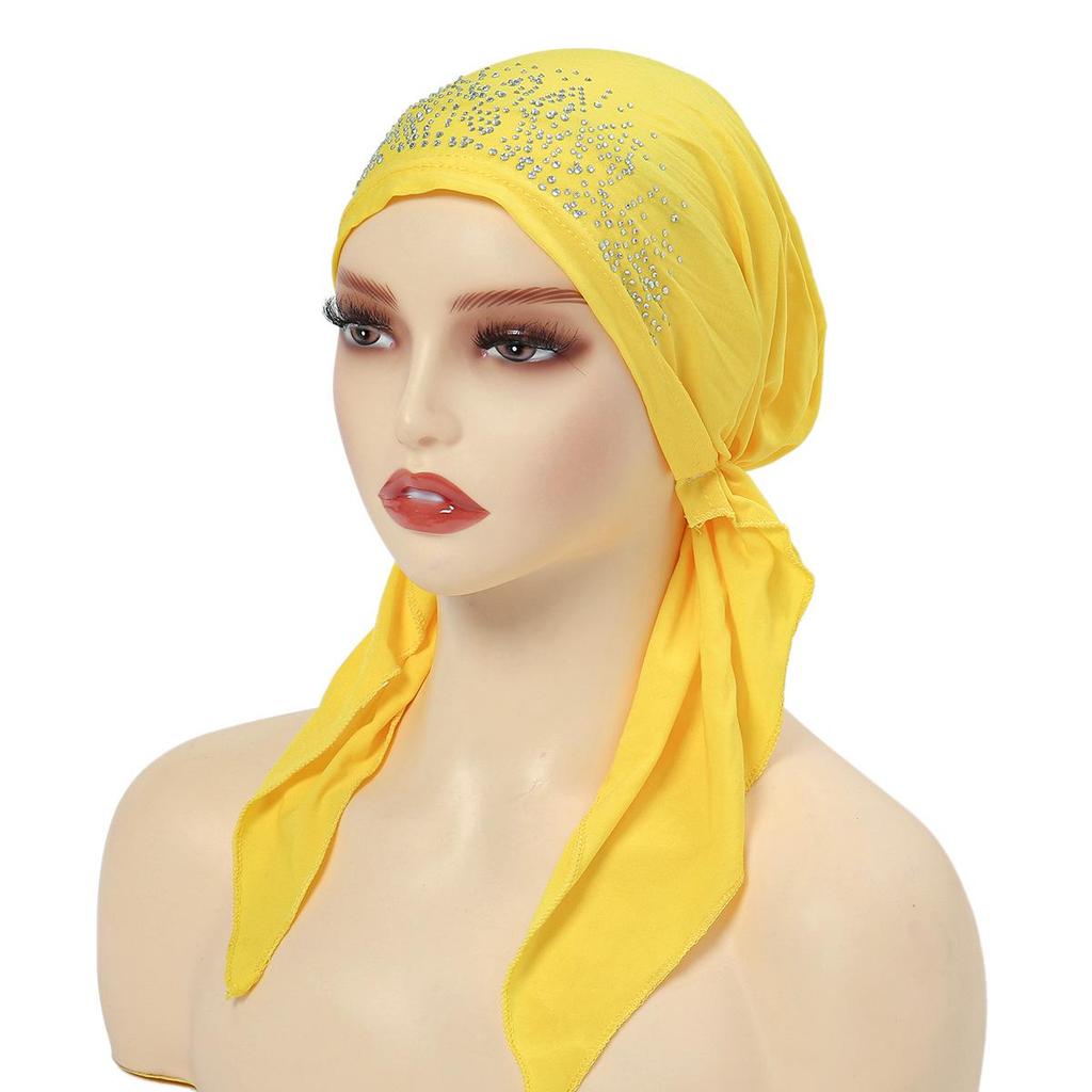 Neue Gebogene Strass Elastische Hijab Mütze mit Einfarbiger Indischer Kopftuch Stil