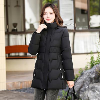 Damen Midilange Winter Neuer Stil Schlankmachend und Verdickend Koreanischer Stil Baumwollgepolsterte Jacke mit Abnehmbarer Kapuze