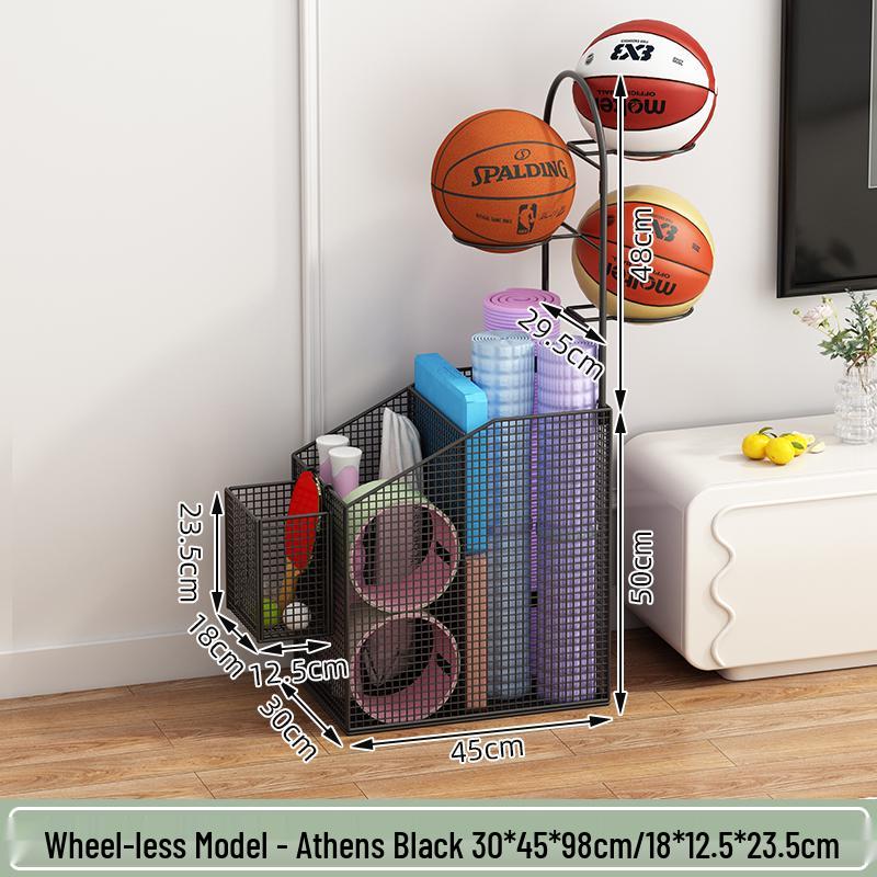 Estante de Chão para Armazenamento de Basquete e Prateleira de Brinquedos para Equipamentos Esportivos e Tapetes de Yoga