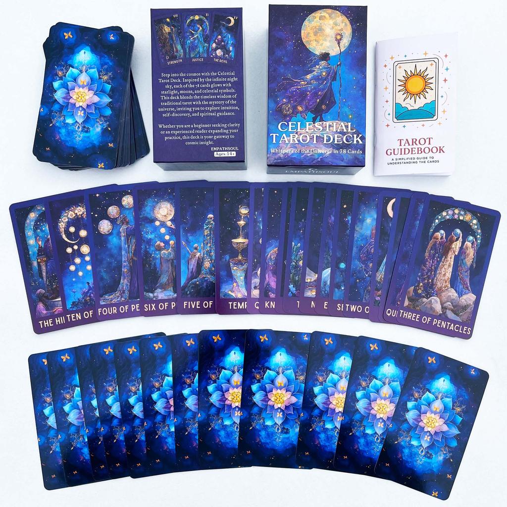 Celestial Tarot Deck, English Guidebook, Card Game, Divination and Meditation Tool, Wisdom of Traditional Tarot, 78 Cards
