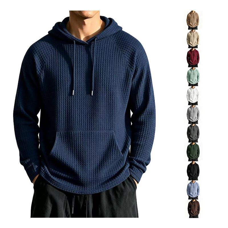 Men's Hooded Pullover Sweatshirt Solid Loose Casual Long Sleeve.