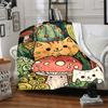 1pc Cactus Mushroom Cat Pattern Blanket, Lightweight Flannel Throw Blanket for Sofa, Bed, Travel, Camping, Living Room, Office, Couch025