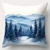 4pcs, Winter Pillowcase, Mountain Forest Snow Landscape Printed Cushion Cover, Watercolor Style, Single Side Printing, Washable Zipper Closure, Suitab