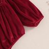 Newborn Baby Girls Romper Christmas Clothes Solid Color Round Neck Long Sleeve Velvet Jumpsuits with Headband Xmas Outfits