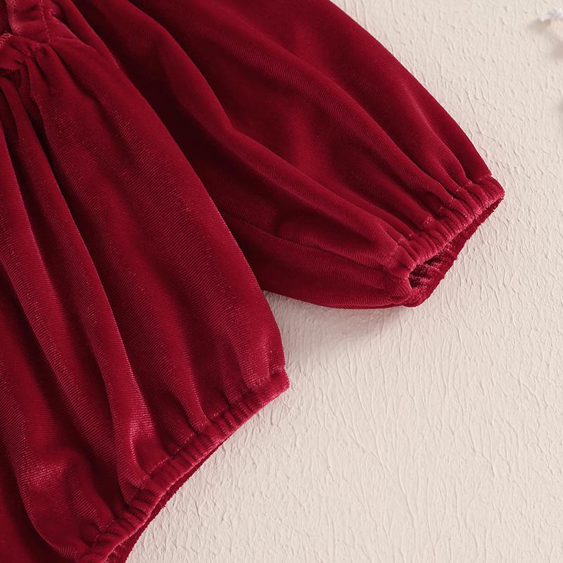 Newborn Baby Girls Romper Christmas Clothes Solid Color Round Neck Long Sleeve Velvet Jumpsuits with Headband Xmas Outfits