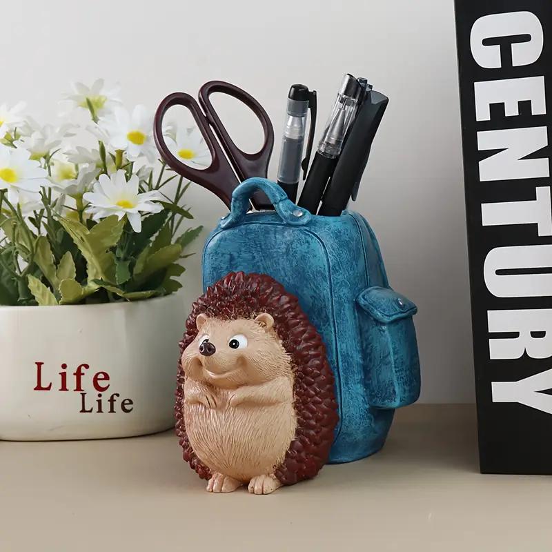 Adorable Hedgehog Resin Pen & Pencil Holder - Compact Portable Desk Organizer with Painted Finish