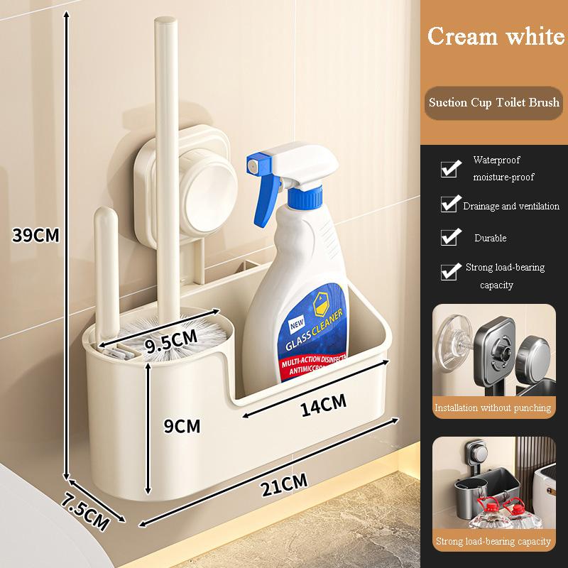 Toilet Brush Holder 360-Degree Seamless Bathroom Cleaning Wall-Mounted Non-Drilling Suction Cup Long-Handled Toilet Brush