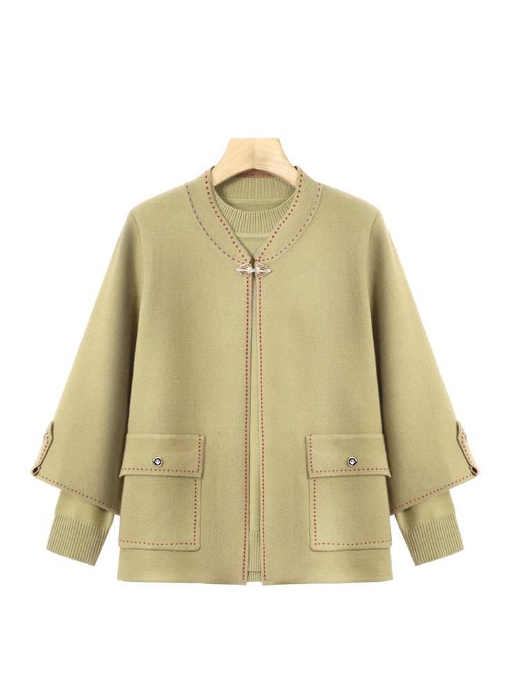 Conjunto de Punto de Dos Piezas de Lana Roja Hengyuanxiang para Mujeres de Mediana Edad y Mayores - Atuendo Feliz para el Día de la Suegra Otoño/Invierno.