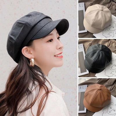 Women's Fashion Daily Simple Leather Newsboy Cap