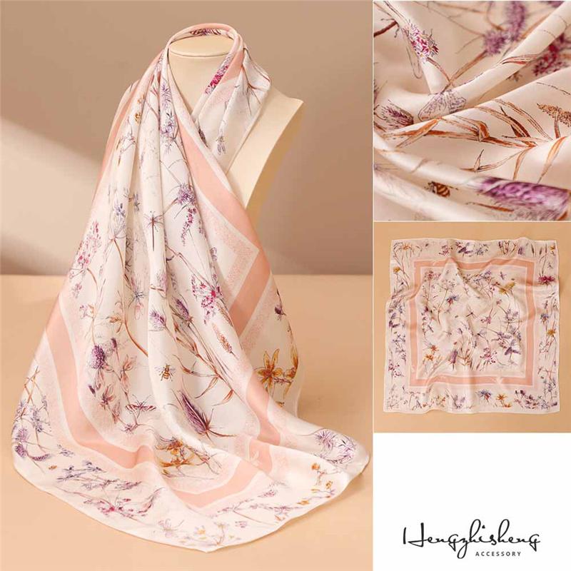 68*68cm 100% Mulberry Silk Scarf Luxury Printed Square Shawl Elegant Lightweight Soft Summer Fashion Accessory Women