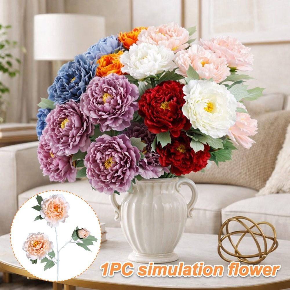 3 Heads Artificial Peony Flower DIY Flower Silk Flowers Bouquet Realistic Floral Arrangement Simulation Flowers