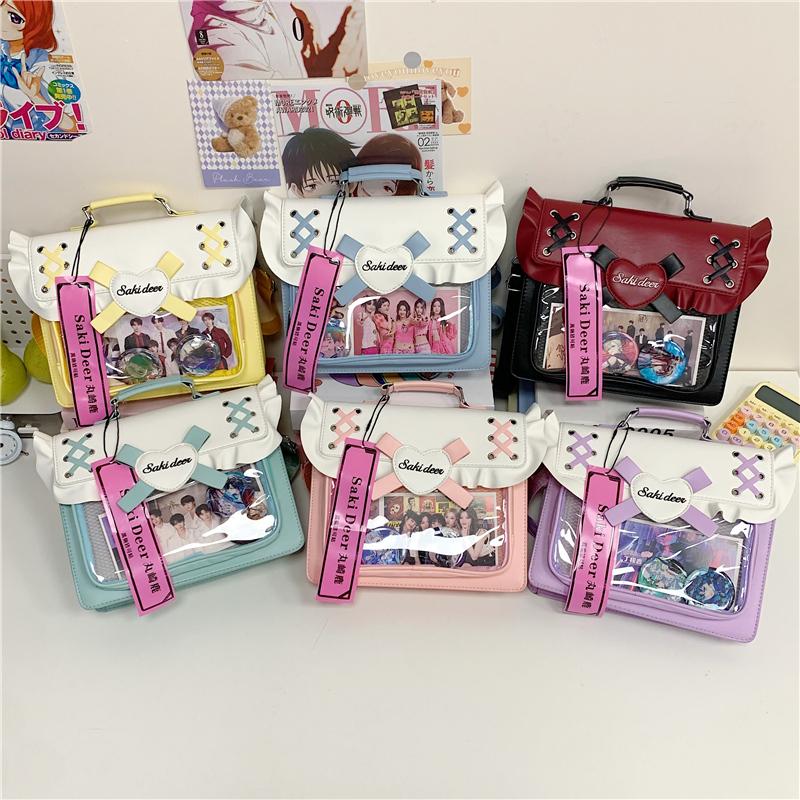 Japanese Style Fashion Sweet Lolita Girls JK Uniform Small Handbag Satchel Ruffled Pin Display Ita Crossbody Bag Anime Itabag
