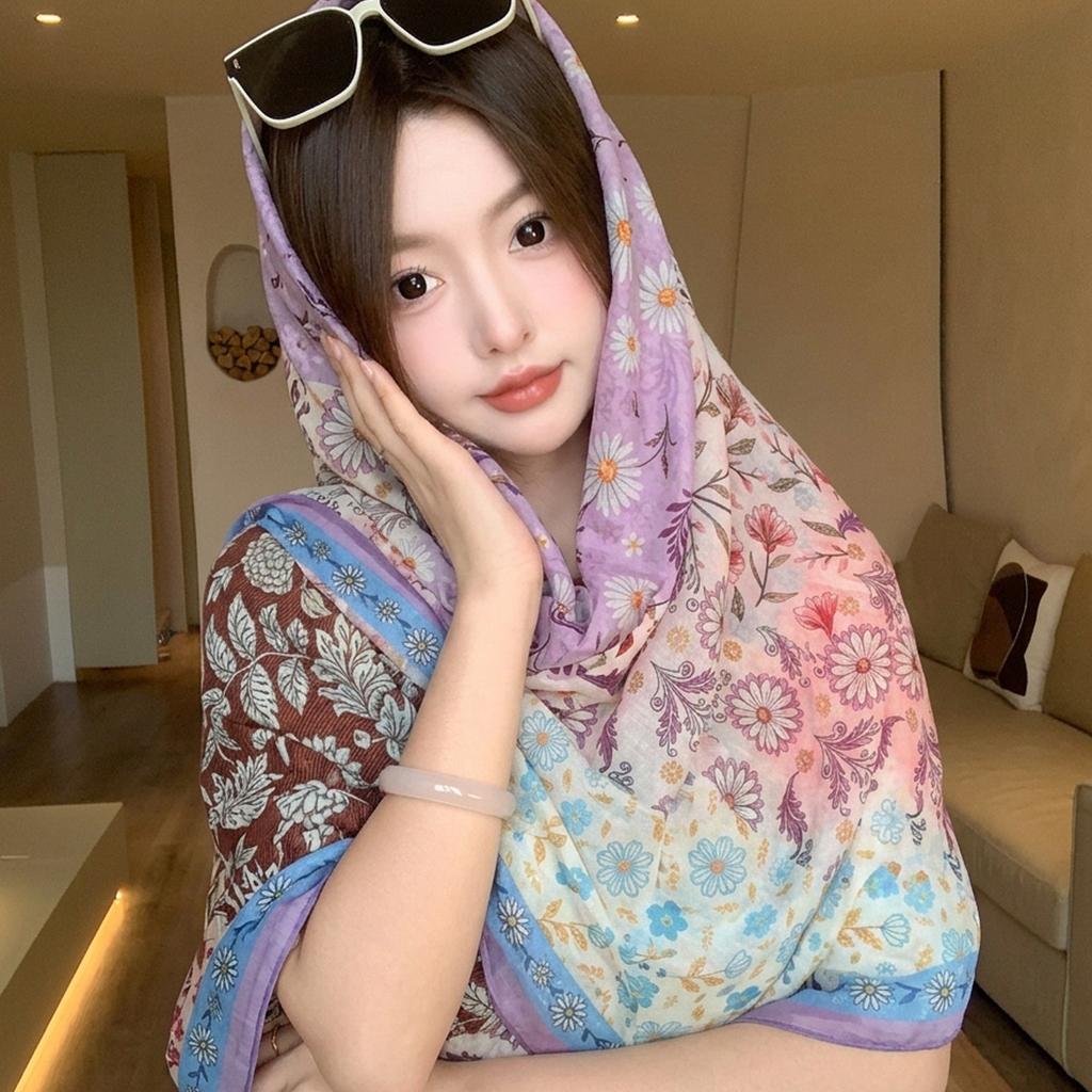 Pastoral Daisy 111 Large Square Scarf Silk Scarf Women's Silk Scarf Air Conditioning Shawl Travel Sunscreen Beach Silk Scarf