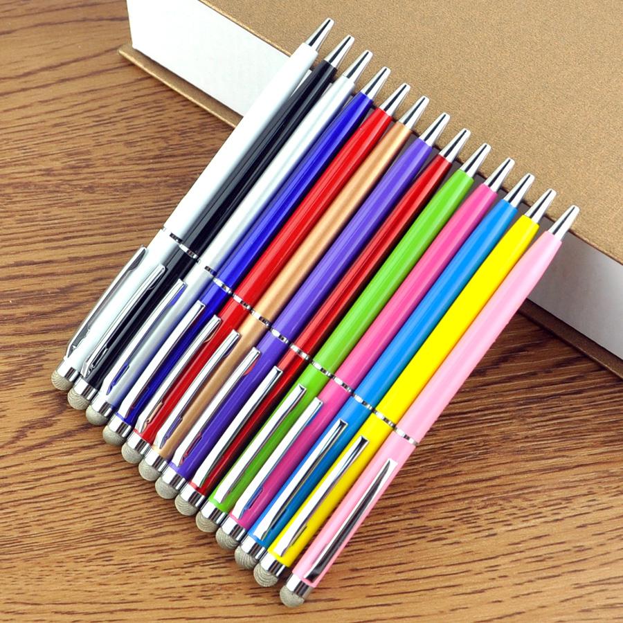 100Pcs 2 In 1 Mini Metal Capacitive Touch Screen Microfiber Stylus With Ballpoint Pen Gift For iPad iPhone Free Custom Logo