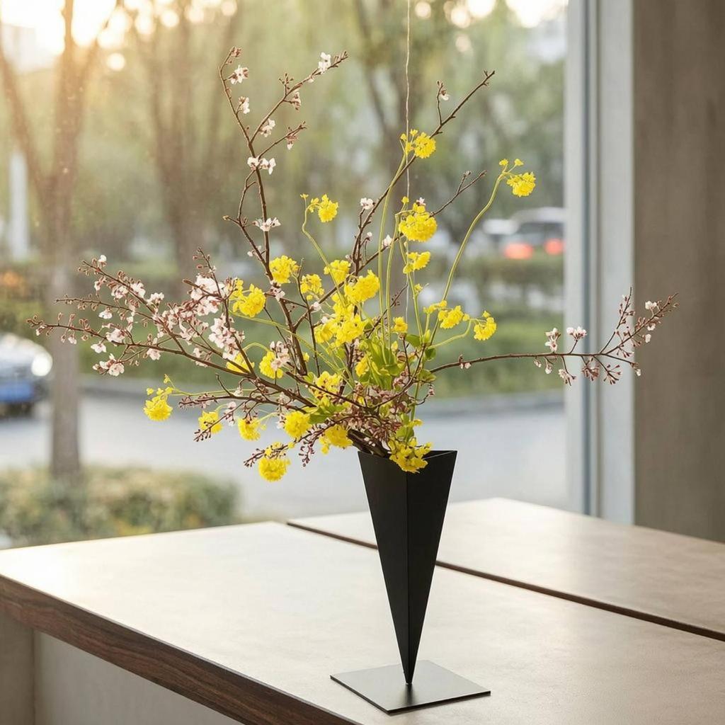 Triangular Iron Vase Tapered Geometric Metal Pitch Home Decor