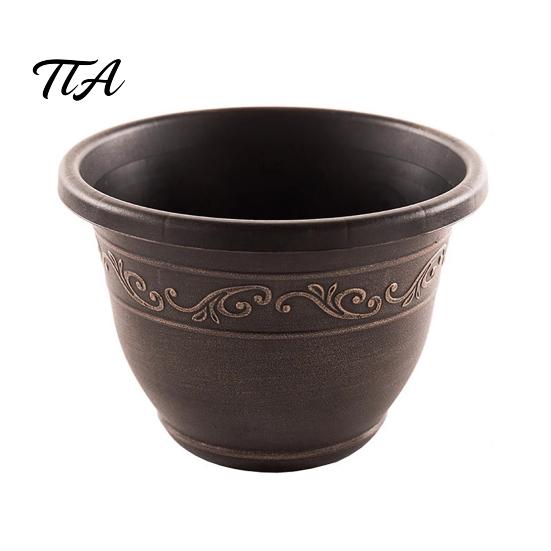 Classical Patterned Planters Resin Flower Planters, Vintage Plant Pot with Drainage Hole & Saucer, Lightweight Non Chip for Indoor Outdoor,