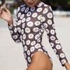 CHARMLEAKS Einteiliger Badeanzug für Damen, Frühling/Sommer, Rash Guard, sexy Badeanzug, bedruckter Bikini, hinten geknotet