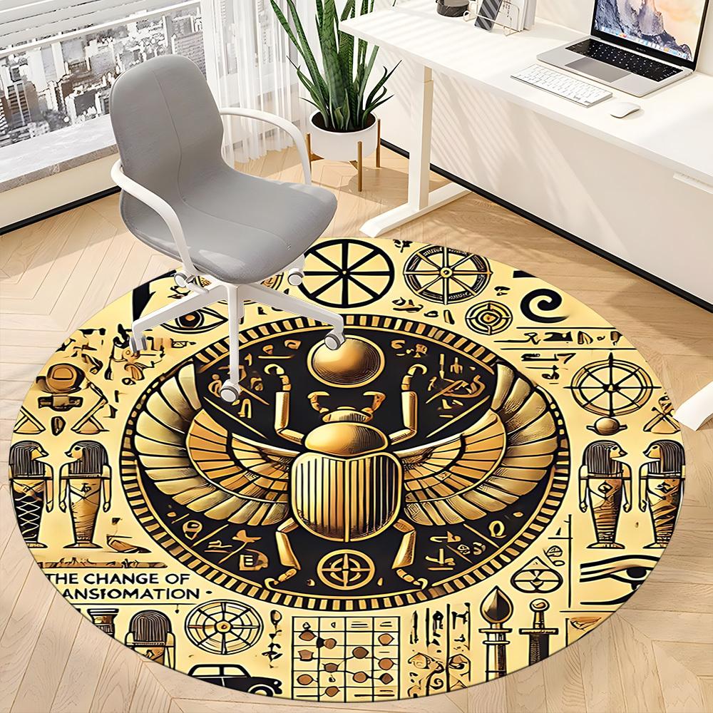 1pc Egyptian Symbols Office Round Area Rug, Under Office Chairs Bedroom Living Room Home Decor, Room Deco, Available in Various Sizes