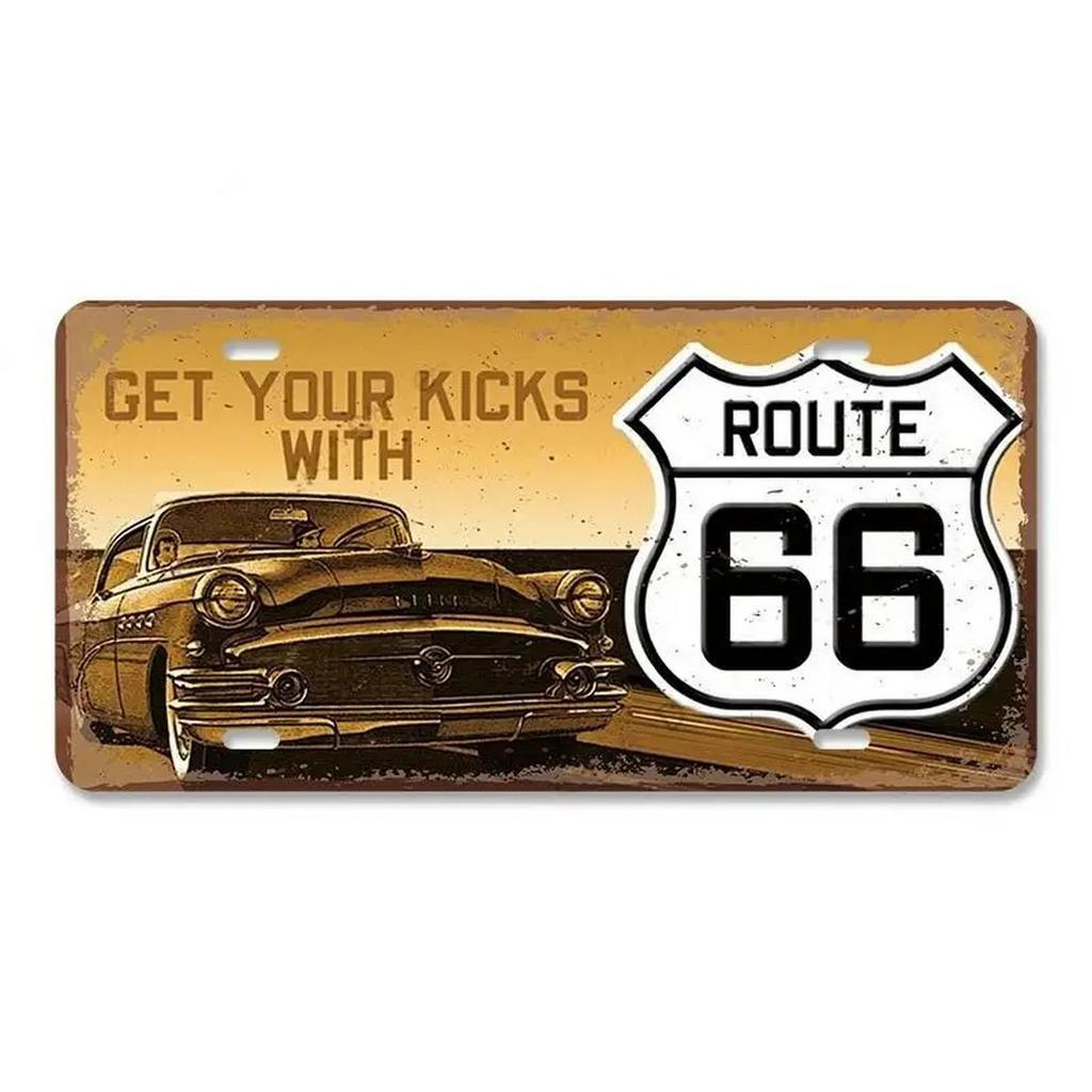 Route 66 License Plate for Wall Art Decoration Metal Tin Signs Vintage Tags Metal Automotive Signs For Cafe Bar Club Garage Pubs