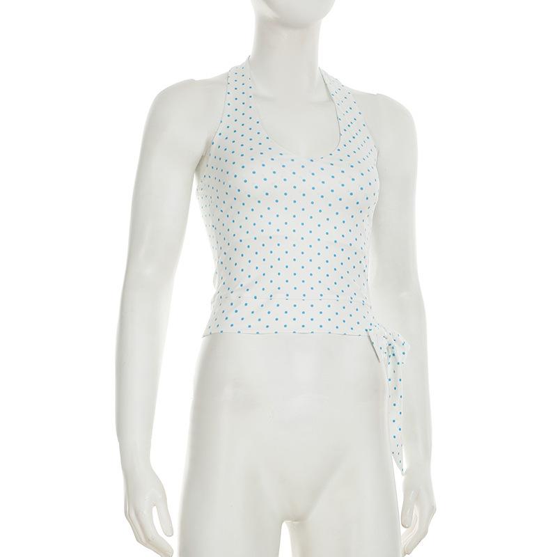 Printed Side Slim-fit Halter Top Summer Straps Skinny Pure Desire Vest Suspender Female Neck Sexy Spice Girls Polka Dots
