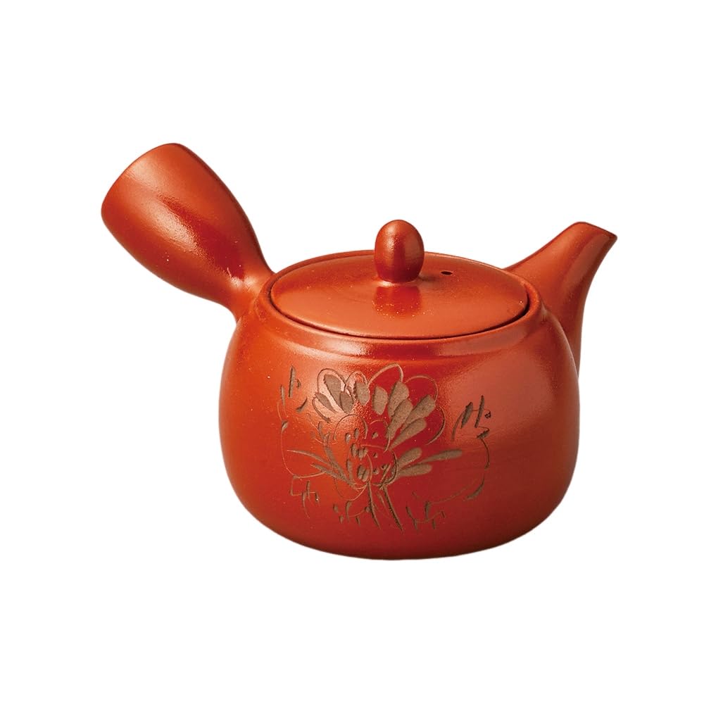 

Ale-net Teapot, 16.5 x 14.5 x 9.2 cm, 390cc, Red Clay Teapot with Peony Design and Flat Strainer, Porcelain, Stylish