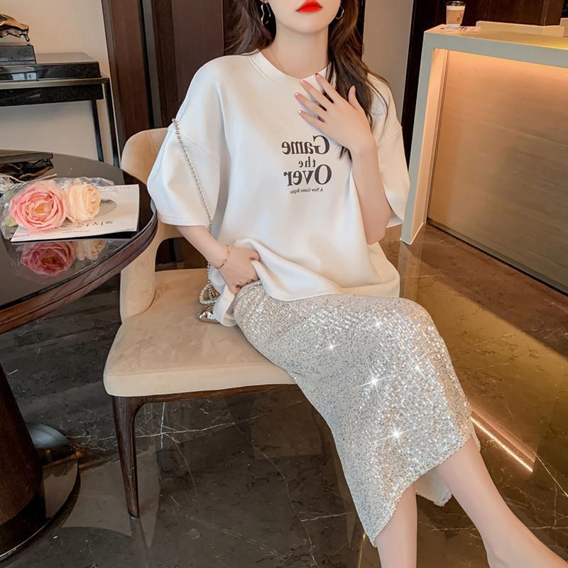 Summer 2026 new fashion fringed sequined skirt high sense American A-shaped split skirt design sense