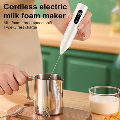 Electric Milk Frother Mixer Type C Rechargeable Handheld Drink Stirrer 3-Speed Whisk Wand Powerful Motor Noise-Reducing Foam Mixer for Matcha Latte