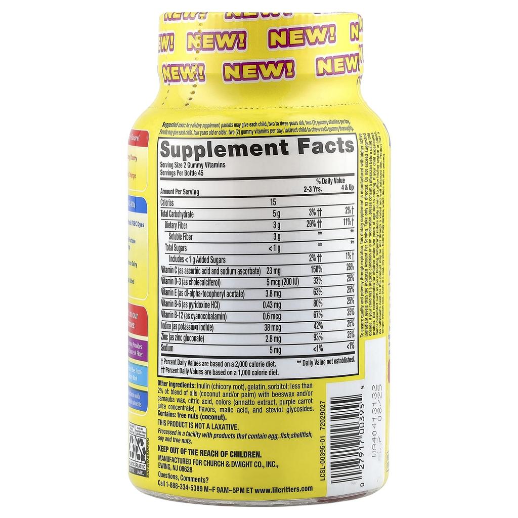 L'il Critters Multi + Digestive Support, Daily Multivitamin Gummies, Chewy Cherry, Orange Juice, 90 Gummies