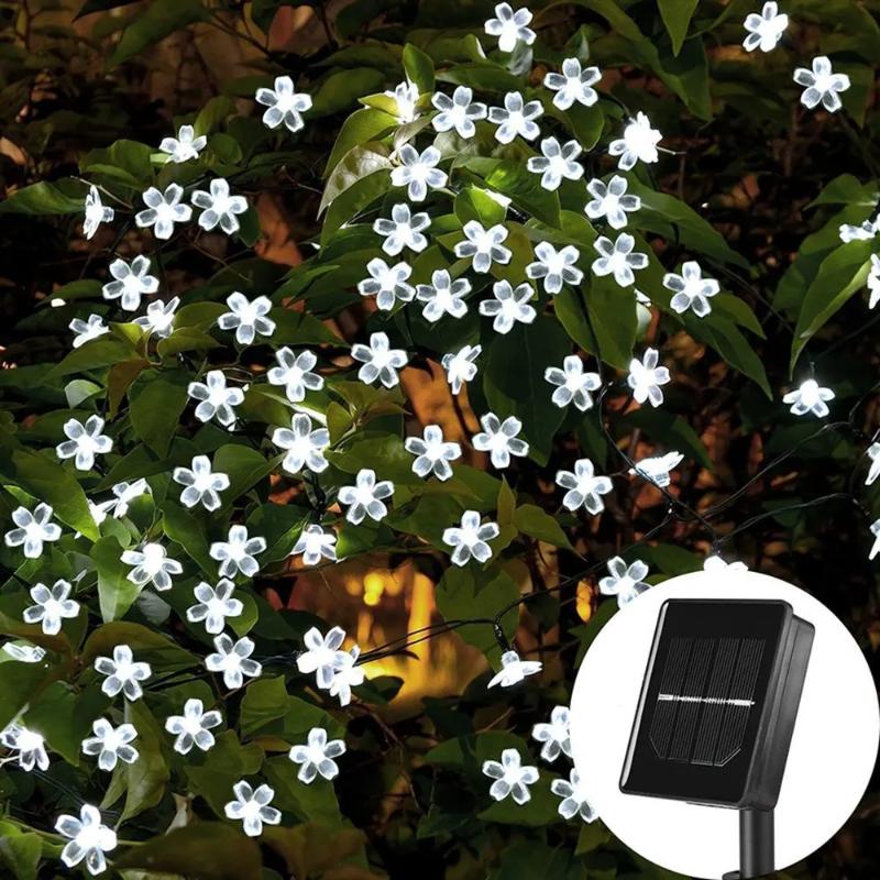 Warm white petal light cherry blossom light waterproof solar LED string light, garden decoration outdoor light wedding Christmas party