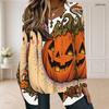 Women Plus Size Square Neck Long Sleeve Faux Two Piece Printed T Shirt Halloween Teddy Bear Pumpkin White