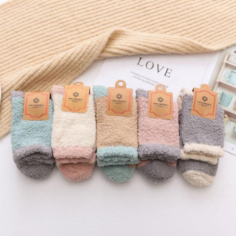 Socks Women's coral fleece socks Winter towel thickened sleeping socks Snow floor socks Medium tube socks Half fleece socks