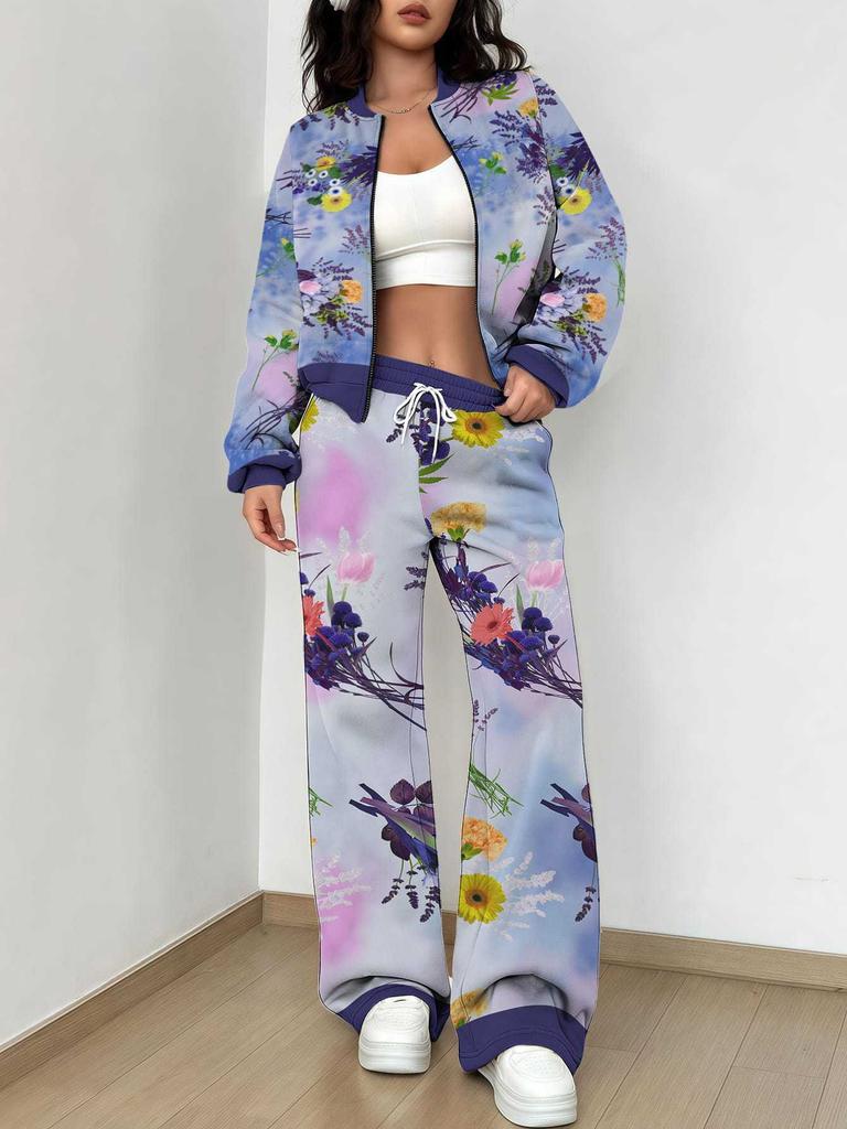 Retro Pattern Autumn And Winter New European And American Women'S Clothing Rose Printing Suit Women
