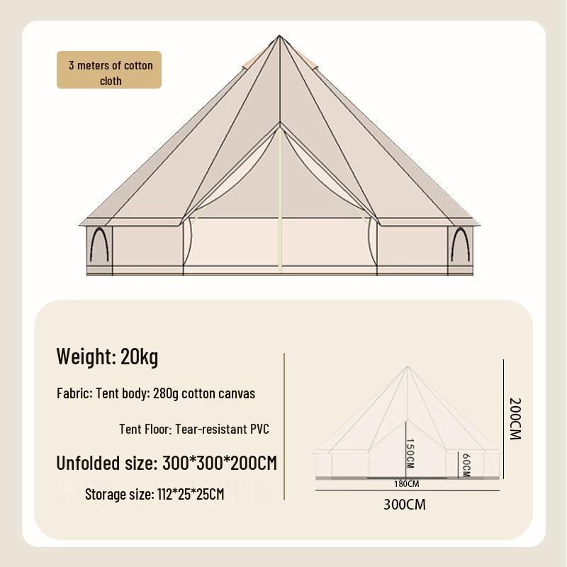 Double Outdoor Yurt Tent: Sunshade Canopy, All-Weather Camping Tent, Full Set for Overnight Use