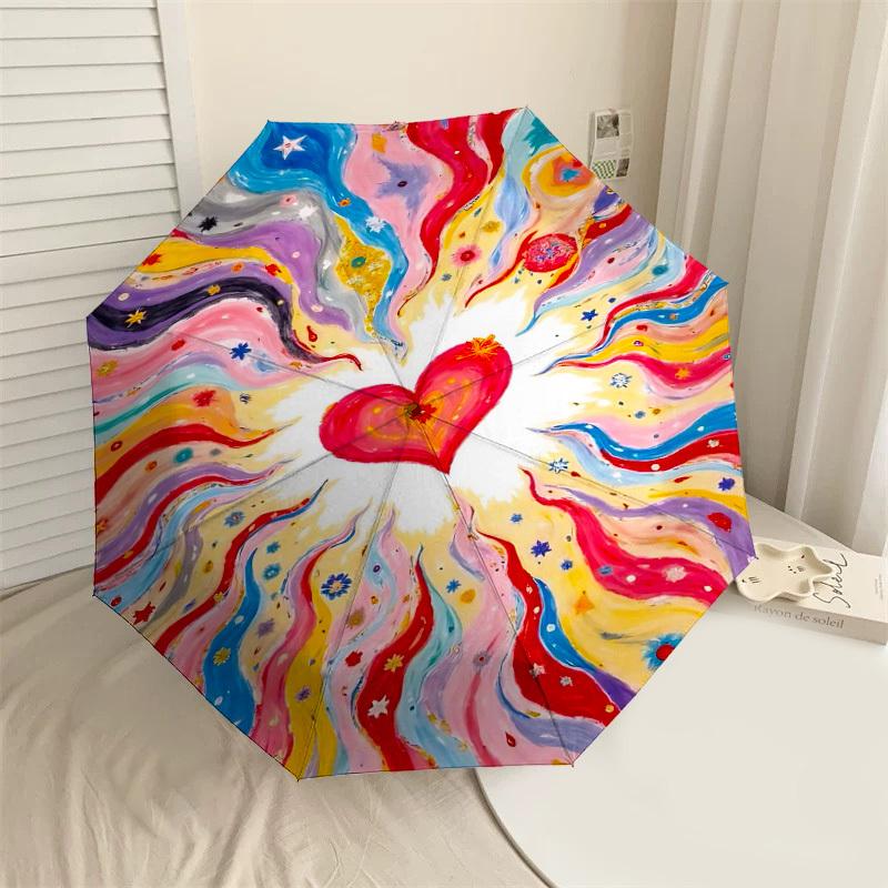 1pc Heart Space Automatic Open/Close Umbrella Compact Folding Umbrella with 8-Rib Shaft for Women/Men, Elegant Birthday1147S