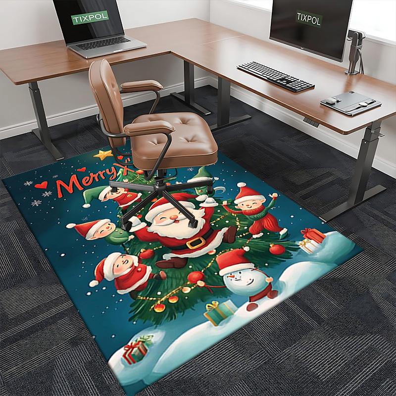 Christmas Elf Santa Claus Snowman Chair Mat - Anime Cartoon Design, Non-Slip Rug for Office, Home Decor, Living Room, Bedroom, Game Room & Dorm Carpet